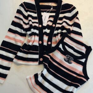 [국내배송]샤넬 삼색 단가라 나시 가디건 세트